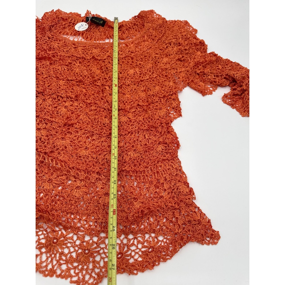Ania A Orange Crochet Knit Tiered Ruffle Floral Top L/XL Rayon Boho Scoop Neck - Picture 10 of 10